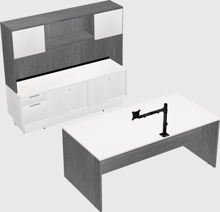 Parallel desk with low credenza