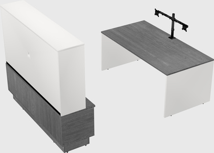 Parallel desk with low credenza
