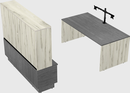 Parallel desk with low credenza