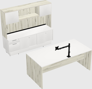 Parallel desk with low credenza
