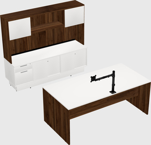 Parallel desk with low credenza