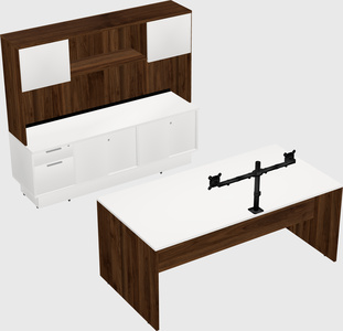 Parallel desk with low credenza