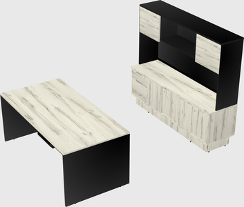 Parallel desk with low credenza