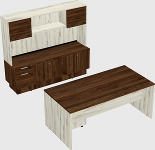 Parallel desk with low credenza