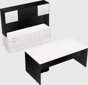 Parallel desk with low credenza