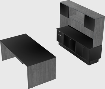 Parallel desk with low credenza