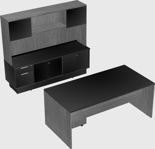 Parallel desk with low credenza