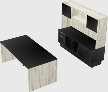 Parallel desk with low credenza