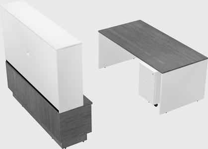 Parallel desk with low credenza
