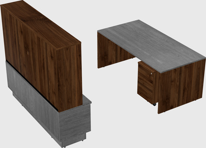 Parallel desk with low credenza
