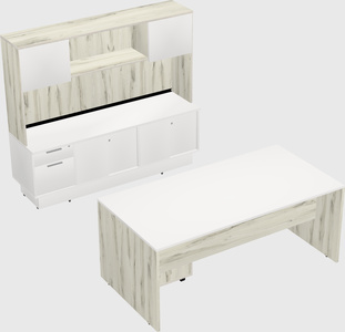 Parallel desk with low credenza