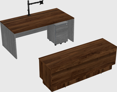 Parallel desk with low credenza