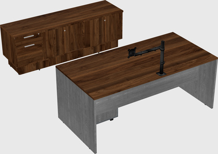 Parallel desk with low credenza