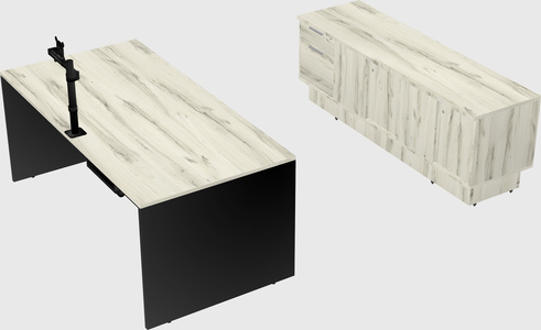 Parallel desk with low credenza
