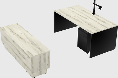 Parallel desk with low credenza