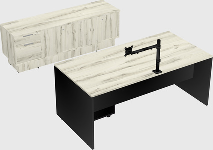 Parallel desk with low credenza