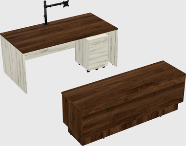 Parallel desk with low credenza