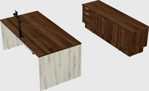 Parallel desk with low credenza
