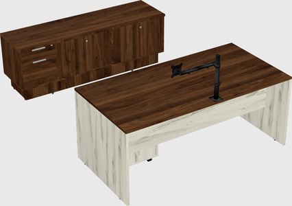 Parallel desk with low credenza