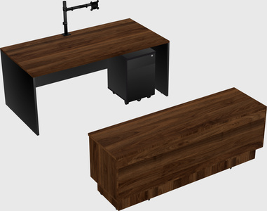 Parallel desk with low credenza