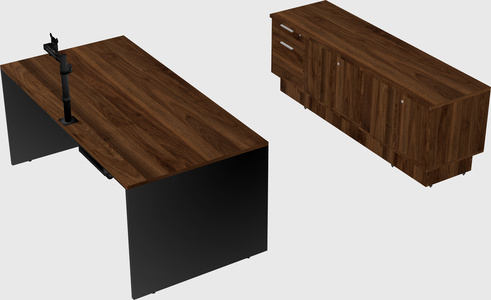 Parallel desk with low credenza