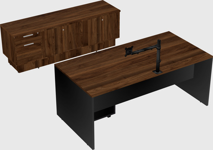 Parallel desk with low credenza