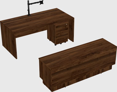 Parallel desk with low credenza