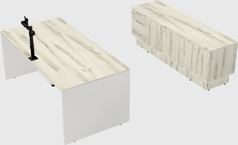 Parallel desk with low credenza
