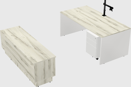 Parallel desk with low credenza