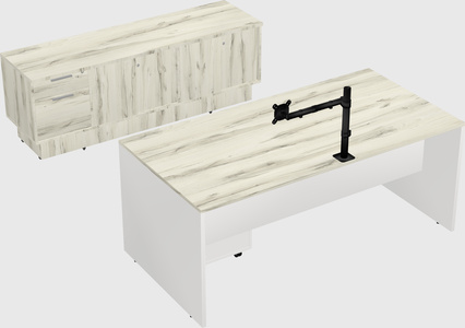 Parallel desk with low credenza