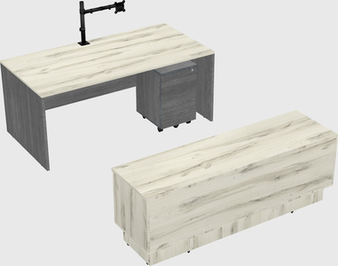 Parallel desk with low credenza