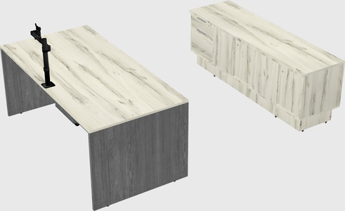 Parallel desk with low credenza