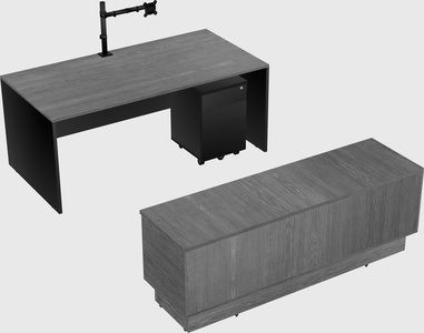 Parallel desk with low credenza