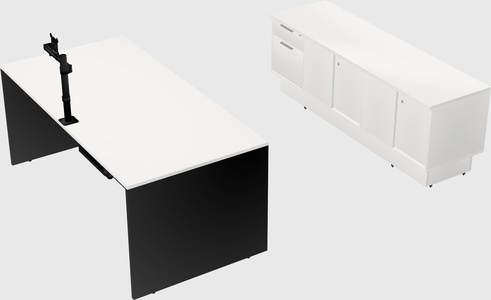 Parallel desk with low credenza