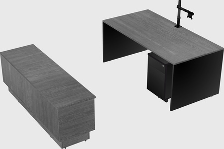 Parallel desk with low credenza