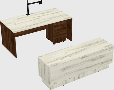 Parallel desk with low credenza
