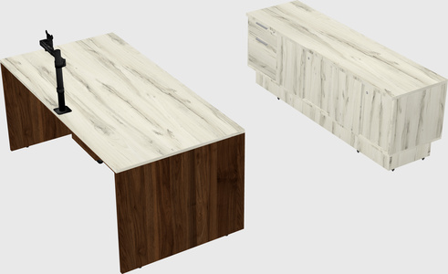 Parallel desk with low credenza