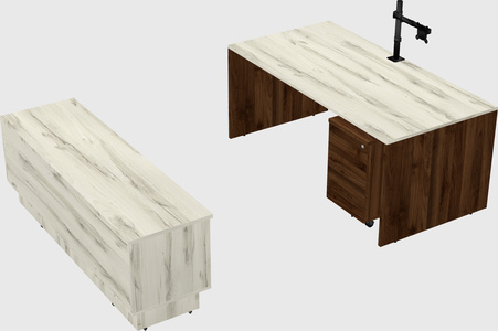 Parallel desk with low credenza