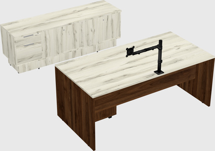 Parallel desk with low credenza