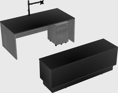 Parallel desk with low credenza
