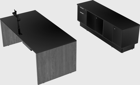 Parallel desk with low credenza