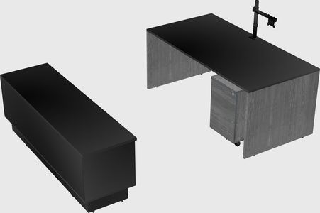 Parallel desk with low credenza