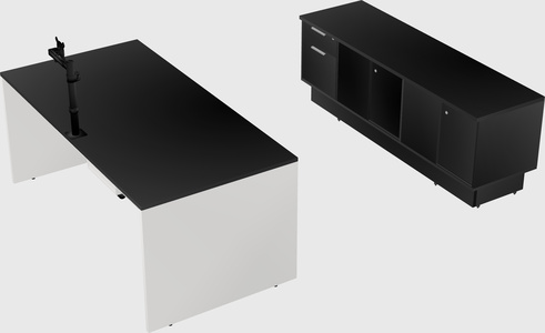Parallel desk with low credenza