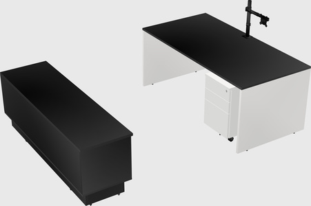 Parallel desk with low credenza