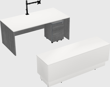 Parallel desk with low credenza