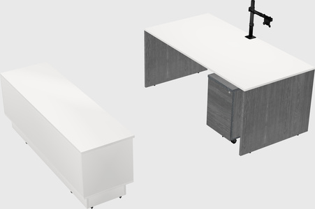 Parallel desk with low credenza