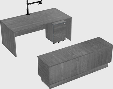 Parallel desk with low credenza