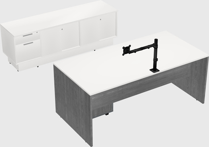 Parallel desk with low credenza