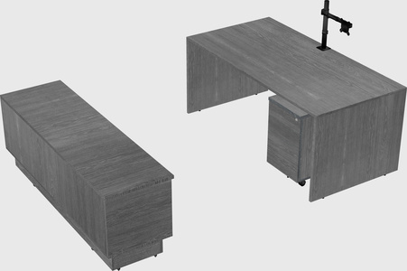 Parallel desk with low credenza