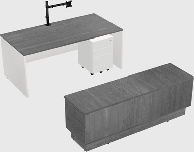 Parallel desk with low credenza